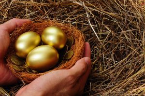A nest of golden eggs and coins for concept of investments for division of assets with Chicago Divorce Attorneys.